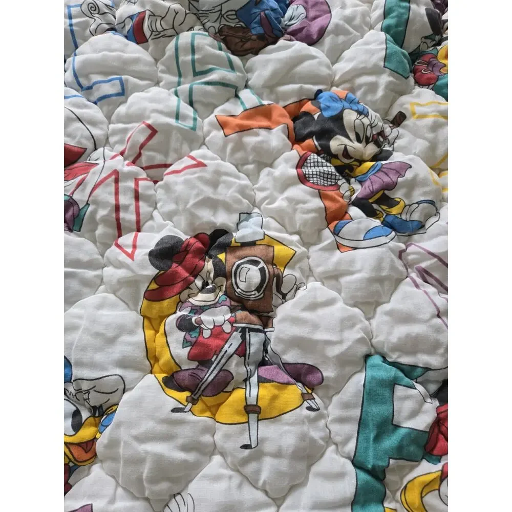 Vintage Walt Disney Mickey Mouse & Friends Alphabet Quilted Crib Blanket 37x47